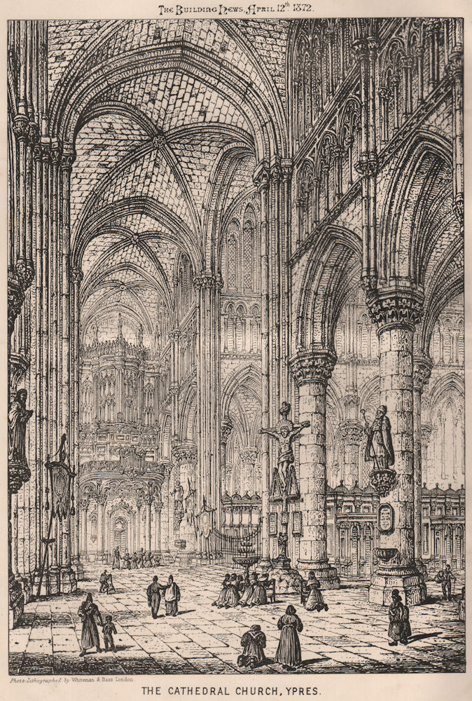 The Cathedral Church, Ypres. Belgium 1872 old antique vintage print picture